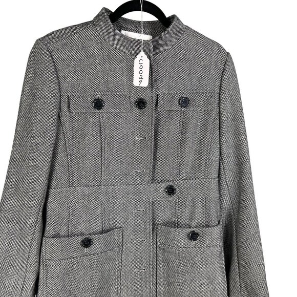 High Style Womens M Wool Gray Military Inspired Herringbone Tweed Coat Old Money - Picture 16 of 16